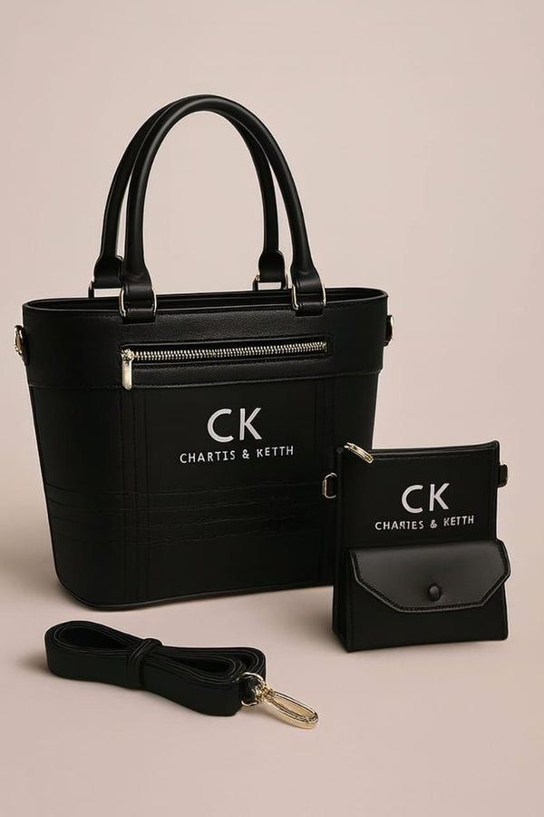 Charles & Keith Leather Hand Bag 3 Pcs Set for Girls – Premium Quality Stylish Shoulder & Crossbody Bag with Long Strap (Most Demanding)